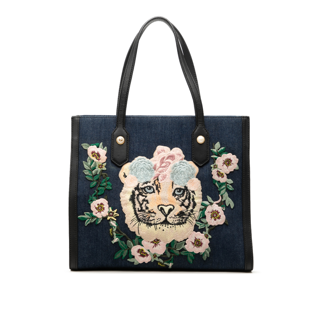 Pre-Loved Gucci Denim Embroidered Tiger Tote